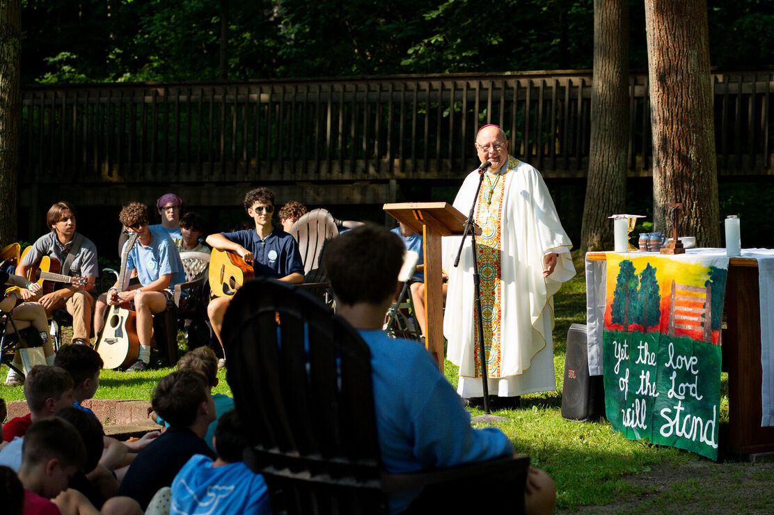 Bishop Malesic speaking at Camp Christopher
